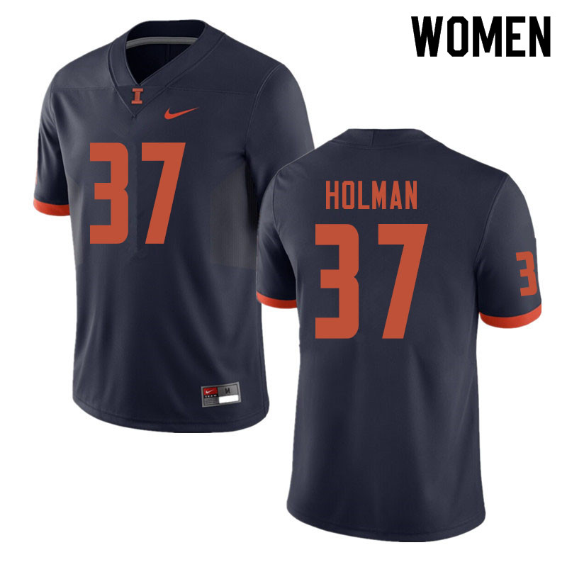 Women #37 Zac Holman Illinois Fighting Illini College Football Jerseys Sale-Navy